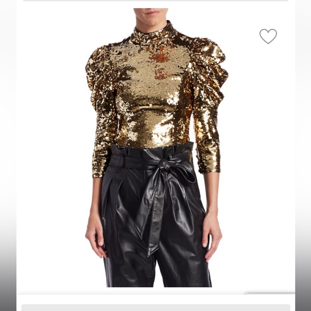 Alice + Olivia Brenna Sequin Puff-Sleeve Crop Top